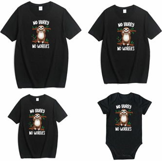No Worry No Hurry Family Matching Outfits Dad Mom Kids T-shirt Baby Bodysuit Family Look Father Son Clothes Mommy and Me Clothes
