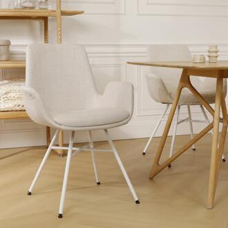 Noa-Eef eetkamerstoel beige - wit onderstel - set van 2