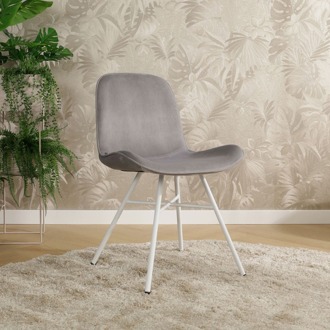 Noa eetkamerstoel velvet soft grey - wit onderstel Grijs