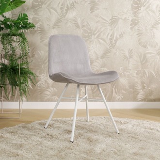 Noa-Fé eetkamerstoel rib warm grijs - wit onderstel - set van 2
