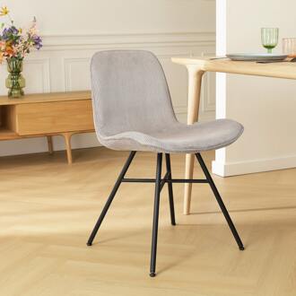 Noa-Fé eetkamerstoel rib warm grijs - zwart onderstel - set van 2