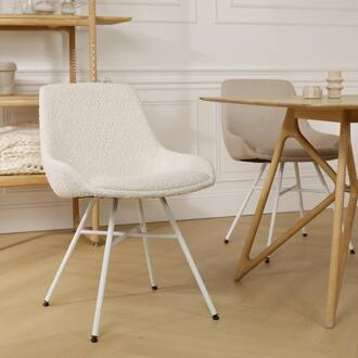 Noa-Isa eetkamerstoel bouclé beige - wit onderstel - set van 2