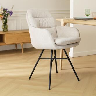 Noa-Mia eetkamerstoel beige - zwart onderstel - set van 2