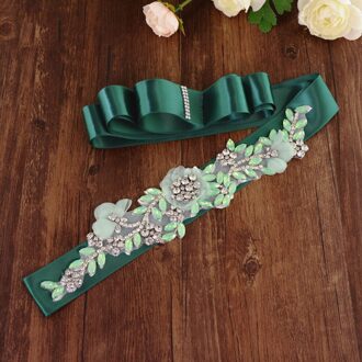 Nobele Riem Bruiloft Accessoires Riem Trouwjurk Party Bloem Riem Strass Riem Kristal Diamant Riem Voor Vrouwen Meisje Dress Up groen