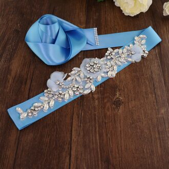 Nobele Riem Bruiloft Accessoires Riem Trouwjurk Party Bloem Riem Strass Riem Kristal Diamant Riem Voor Vrouwen Meisje Dress Up lucht blauw