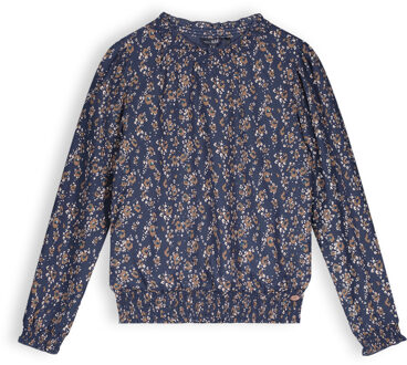 Nobell Meisjes blouse print - Tipi - Navy blauw - Maat 122/128