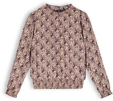 Nobell Meisjes blouse print - Tommy - Donker roast bruin - Maat 122/128
