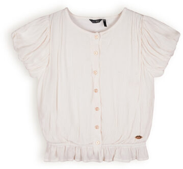 Nobell Meisjes blouse puffy mouw - Tay - Pearled ivoor wit - Maat 134/140