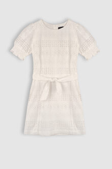 Nobell Meisjes jurk embroidery - Mooky - Sneeuw wit - Maat 122/128