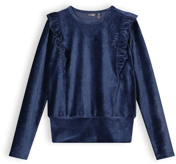 Nobell Meisjes shirt velours jersey rib - Kex - Navy blauw - Maat 170/176