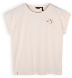 Nobell Meisjes t-shirt met knoop - Kasis - Pearled ivoor wit - Maat 122/128
