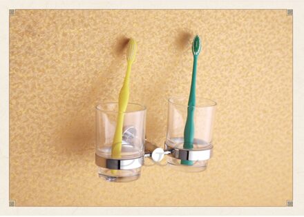 Noble en elegante massief messing en glas verchromen badkamer dubbele cup tumbler houders 1910