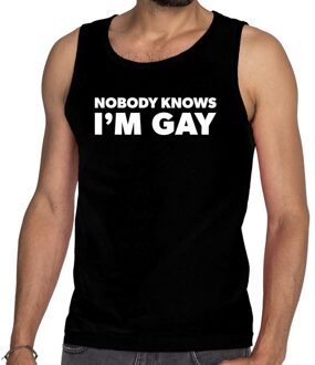 Nobody knows i am gay tanktop/mouwloos shirt zwart heren XL