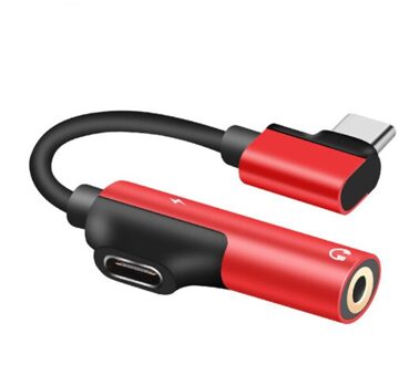 Nohon 2 In 1 Usb Type C Naar 3.5Mm Adapter Voor Huawei P30 Samsung S20 Xiaomi Jack Aux Oortelefoon call Audio Converter Oplaadkabel rood