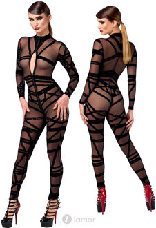 Noir Handmade Bondesque Catsuit Shibari Tule, F357 - Maat:: XS