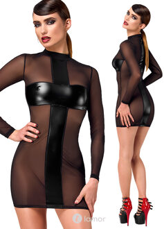 Noir Handmade Crossfire Mesh & Wetlook Mini Jurk,F369 - Maat:: S