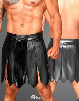 Noir Handmade Eco leren heren gladiator rok met PVC, H053 - Maat: S