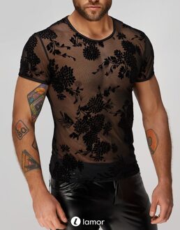 Noir Handmade Flower Flock Heren T-Shirt, H073 - Size: S