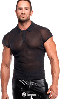 Noir Handmade Heren Tulle Polo met Zilver glans, H082 - Size: S