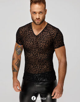 Noir Handmade Leopard Flock Heren T-Shirt, H071 - Size: S