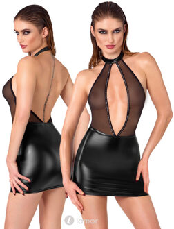 Noir Handmade Minijurk van wetlook en tule, F27193801 - Maat:: S