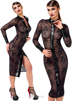 Noir Handmade Noirelle Kanten Midi Jurk met Knopen, F376 - Maat:: XS