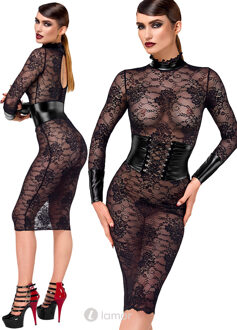 Noir Handmade Noirelle Lace Corset Midi Jurk, F375 - Maat:: XS