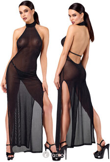 Noir Handmade Onyx Twin-Slit Lange Jurk, F372 - Maat:: XS