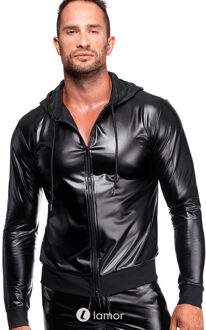 Noir Handmade Powerwetlook heren hoodie met rits en lange mouwen, H086 - Size: S