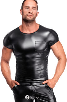 Noir Handmade Powerwetlook heren shirt met borstzak in zwart, H084 - Size: S