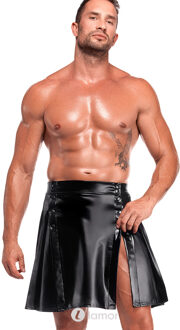 Noir Handmade Powerwetlook herenrok met plooien, H090 - Maat: S