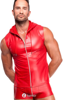 Noir Handmade Rode powerwetlook heren hoodie, H096 - Size: S