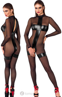 Noir Handmade Transparant ouvert catsuit met wetlook, F2730871 - Maat:: S