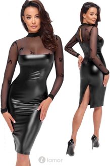 Noir Handmade Wetlook halflange jurk met tule, F310 - Maat:: S (=XS)