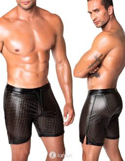 Noir Handmade Wetlook Heren short met veter, H077 - Size: S