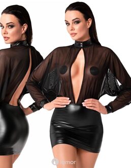 Noir Handmade Wetlook mini jurkje met tule -F348 - Maat:: S (=XS)