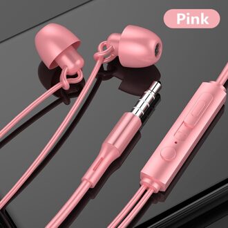 Noise-Canceling Slaap Hoofdtelefoon Met Mic Hifi Zachte Siliconen Geluiddichte Slaap Op De Kant Zonder Druk 3.5Mm Plug voor Telefoon roze