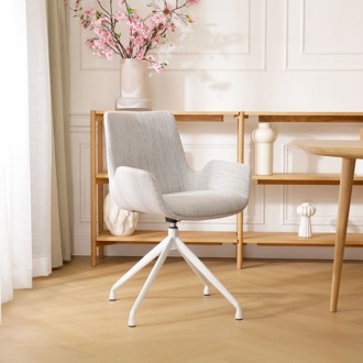Nola-Eef draaibare eetkamerstoel beige gemêleerd - wit onderstel