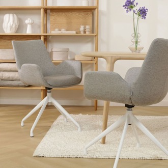 Nola-Eef draaibare eetkamerstoel warm grijs - wit onderstel