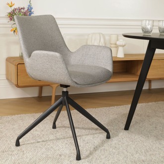 Nola-Eef draaibare eetkamerstoel warm grijs - zwart onderstel