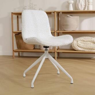 Nola-Fé draaibare eetkamerstoel teddy gebroken wit - wit onderstel - set van 2