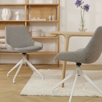 Nola-Isa draaibare eetkamerstoel warm grijs - wit onderstel