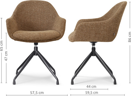 Nola-Mae draaibare eetkamerstoel bruin blend - zwart onderstel