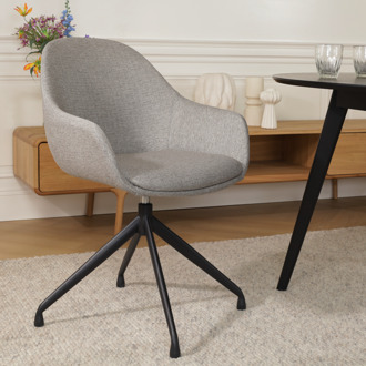 Nola-Mae draaibare eetkamerstoel warm grijs - zwart onderstel