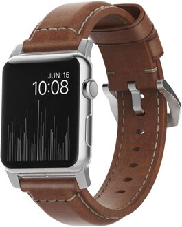 Nomad Apple Watch 42mm Leren Polsband Bruin/Zilver