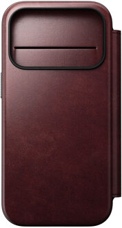 Nomad Modern Horween Leather Folio Bookcase met MagSafe voor de Apple iPhone 17 Pro - Burgundy Donkerrood