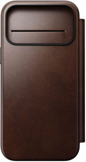 Nomad Modern Horween Leather Folio Bookcase met MagSafe voor de Apple iPhone 17 Pro Max - Rustic Brown Bruin