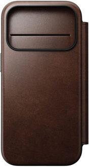 Nomad Modern Horween Leather Folio Bookcase met MagSafe voor de Apple iPhone 17 Pro - Rustic Brown Bruin