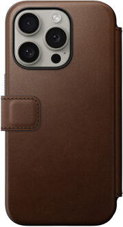 Nomad Modern Leather FolioBookcase voor de Apple iPhone 15 Pro - Bruin