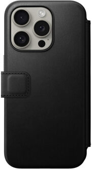 Nomad Modern Leather FolioBookcase voor de Apple iPhone 15 Pro - Zwart